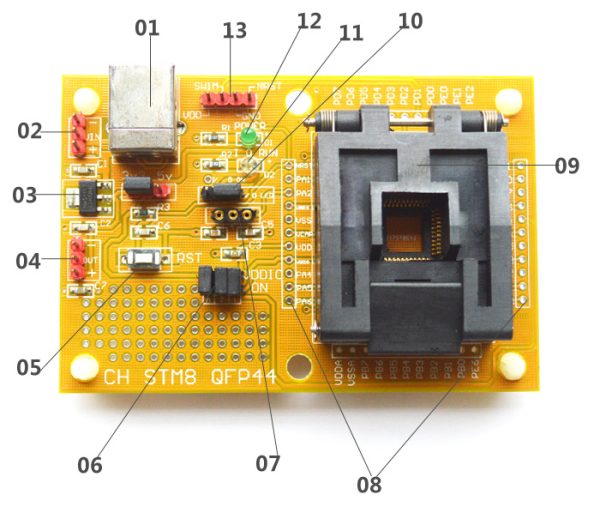 STM8-QFP44 Core board STM8A STM8S STM8L Download seat test socket Programmer adapter TQFP44 LQFP44 0.8mm pitch - Image 2
