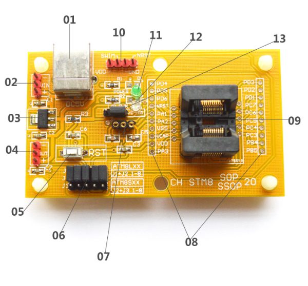 STM8-SSOP20 Core board STM8A STM8S STM8L Download seat test socket Programmer adapter 170mil - Image 2