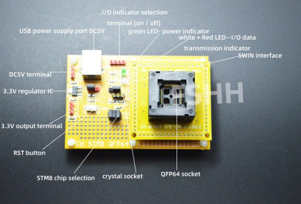 STM8 QFP64 Core board STM8A STM8S STM8L Download seat test socket Programmer adapter TQFP64 LQFP64 0.5mm pitch - Image 2