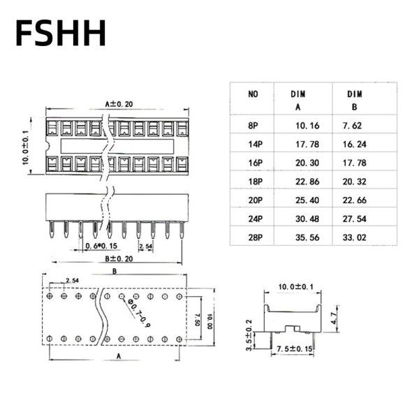 2.54mm DIP IC socket DIP16/DIP20/DIP32/DIP40 - Image 2
