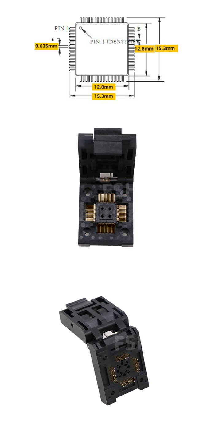 Clamshell CQFP68 IC Test Socket QFP68 Programmer Adapter 12.6x12.6mm 15 ...